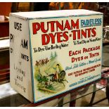 Putnam Fadeless Dyes-Tints advertising display case, having red blue and black text on a white