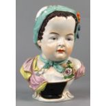 Dresden porcelain figural bust, depicting an infant with hand-painting and applied floral sprays,