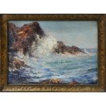 California School (19th century), Crashing Waves, oil on canvas board, unsigned, overall (with