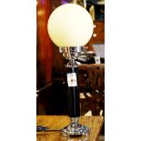 Pair of French Art Deco chrome and glass lamps, each with a yellow globular shade, 17.5"h;