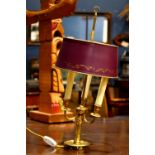 French Empire style bouillotte lamp, having three lights, 21.5"h