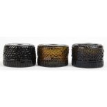 (lot of 3) Blown molded glass inkwell group, each in dark olive green, one darker than the others,