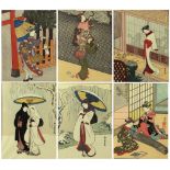 (lot of 6) Suzuki Harunobu (Japanese 1725-1770), six of the most well-known of his woodblock prints,