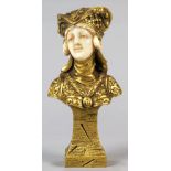 Eugene Bernoud (French, 19/20th century), Women in Medieval Dress, gilt bronze figurine, signed