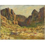 Roy Elliott (RE) Bates (American, 1882-1920), Canyon Vista, oil on canvas board, signed lower right,