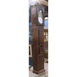 French tall case morbier clock, having a shaped crest, above a floral bouquet medallion,