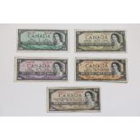 (lot of 42) Canadian notes, including some devil face notes, all 1954 Ottawa, consisting of (11) 100