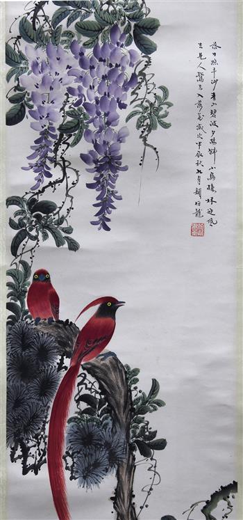 (lot of 4) Manner of Yan Bolong (Chinese,1896-1955), Birds-and-Flowers, ink and color on paper, - Image 7 of 10