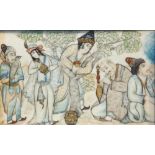 Persian School (19th/20th century), Untitled (Figures Bearing Gifts), miniature oil on bone,