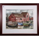 (lot of 2) John Henry Morton (American, 20th century), Dock Scene, 1955, and Rural Bridge, 1954,