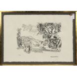 Two Figures in a Landscape, lithograph, pencil signed indistinctly lower right, edition 20/100, 20th