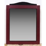 (lot of 2) Moderne framed mirror, the rectangular looking glass with wood frame painted burgundy and