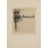 Eugene Bejot (French, 1867-1931), "L'Esplanade des Invalides, Paris," etching, pencil signed lower