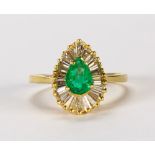 Emerald, diamond and 18k yellow gold ballerina ring Centering (1) pear-cut emerald, weighing