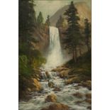American School (20th century), Vernal Fall, Yosemite with Liberty Cap in the Distance, oil on