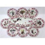 (lot of 12) French Haviland Limoges porcelain fish service, depicting kelp, shells and eels if