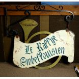 French double sided metal hand painted restaurant sign, circa 1890, inscribed "Le Rallye