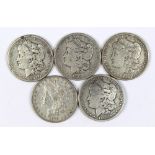 (lot of 5) Morgan silver dollars, 1878 7TF, 1878(CC), 1892(S), 1894(O), and 1894(S) F/XF