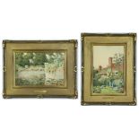 (lot of 2) Thomas Tyndale (British, 1858-1936), "Country Cottage" and “In Kew Gardens,” watercolors,