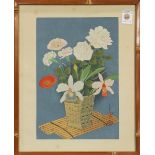 Bakufu Ohno (Japanese, 1888-1976), Floral Bouquet, color woodblock, signed in plate lower right,