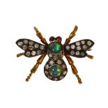 Opal, sapphire, diamond and silver-gilt fly brooch Designed as a fly, featuring (2) round opal