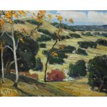 Douglas Shivley (American, 1896-1991), "Southern California Hills," 1986, oil on masonite, signed