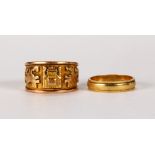 (Lot of 2) Yellow gold bands Including 1) 18k yellow gold Incan band, size 7.25; together with 1)