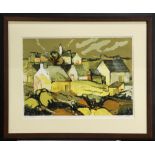 Elaine Thiollier (French, 1926-1989), Village Scene, lithograph in colors, pencil signed lower