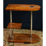 French Art Deco three tier walnut and chrome occasional table, circa 1920, having a shaped top,