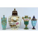 (lot of 4) Royal Crown Derby porcelain group, consisting of a large potpourri vase in the Japanese