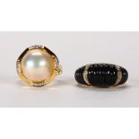 (Lot of 2) Multi-stone and 10k yellow gold rings Including 1) mabe pearl, diamond and 10k yellow