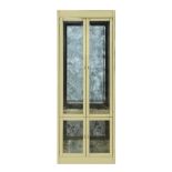Moderne Mastercraft vitrine, having a brass exterior with four doors opening to the illuminated