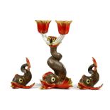 (lot of 3) Herend hand painted porcelain group, consisting of a figural candelabra, having two