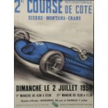 "International 2me Course de Cote, Sierre-Montana-Crans," 1950, vintage lithograph poster in colors,