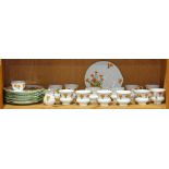 (lot of 27) Crown Staffordshire "Devon" porcelain partial service, consisting of (12) teacups, 3"