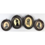 (lot of 4) Framed silhouette miniature portraits, comprising an early 19th century pair depicting