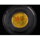 2001 quarter ounce gold maple leaf hologram coin in a custom wood presentation case, Superb Gem