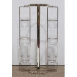 Art Deco chrome centerpiece, having two arms with three fixed glass candle holders, 27"h;