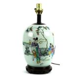 Chinese enameled porcelain jar, mounted as a lamp, featuring children playing in a garden