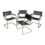 (lot of 4) Mies Van Der Rohe style Brno chairs, each having black upholstery on a chrome frame, 31"