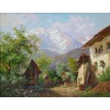 Karl Flieher (Austrian, 1881-1958), “Tirol, Alte Dorfstrasse in Grins mit Blankahorn,” gouache,