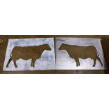 Two modern metal cutout signs of cattle, 2'7" x 1'10''