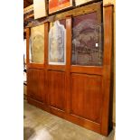 French cafe oak and etched glass room divider, circa 1900, having etched floral decorated panels,