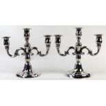 Pair of German .835 silver Art Nouveau weighted candlesticks, each with three lights and