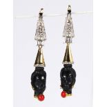 Pair of Corletto Blackamoor diamond and 18k gold earrings Featuring (2) carved ebony female heads,