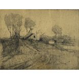 Armin Hansen (American, 1886-1957), "Flemish Landscape," etching, pencil signed lower right,