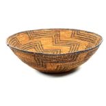 Southwest Native American Apache coiled basket, having continuous stepped geometric patterning, 15"