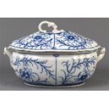 Royal Copenhagen porcelain blue-ware lidded tureen, having a lobbed handle over the oval body, the