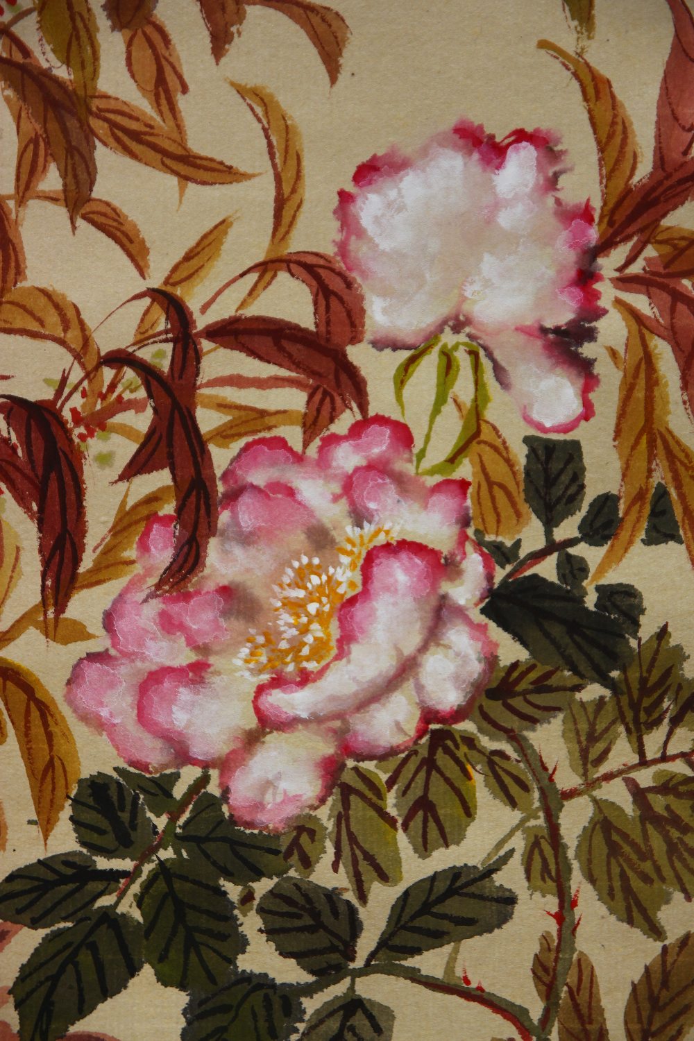 Manner of Deng Fen (Chinese 1894-1964), Flowers, ink and color on paper, inscribed with colophon, - Image 3 of 5