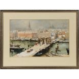 Hugo Klingemann (German, 1869-1942), Dutch Harbor Scene, gouache and watercolor, signed lower